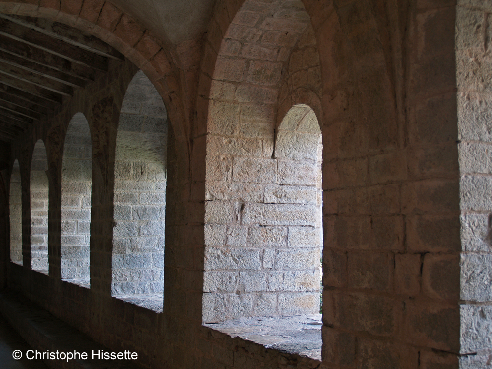 Fenêtres du cloître de l'Abbaye de Gellone (Patrimoine Unesco - Chemins de Compostelle), Saint-Guilhem-le-Désert, France